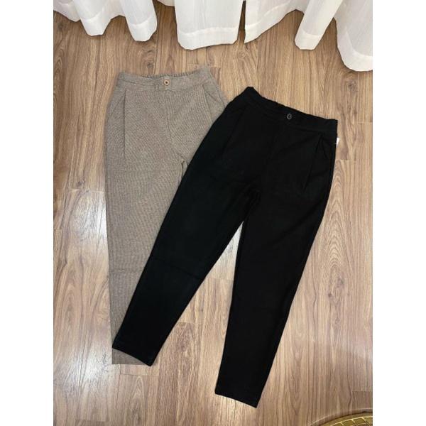 quần tây âu công sở dài vải Dạ cạp chun sau co dãn dáng baggy Hàn Quốc 2 màu đen nâu mã THUXINHSHOP