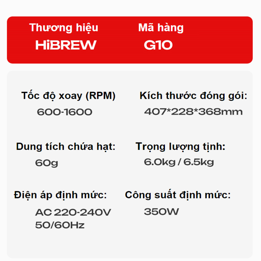 Máy xay hạt cà phê chuyên nghiệp Single Dose, 150 cấp độ xay vô cấp. Thương hiệu Mỹ cao cấp HiBREW - G10. HÀNG CHÍNH HÃNG