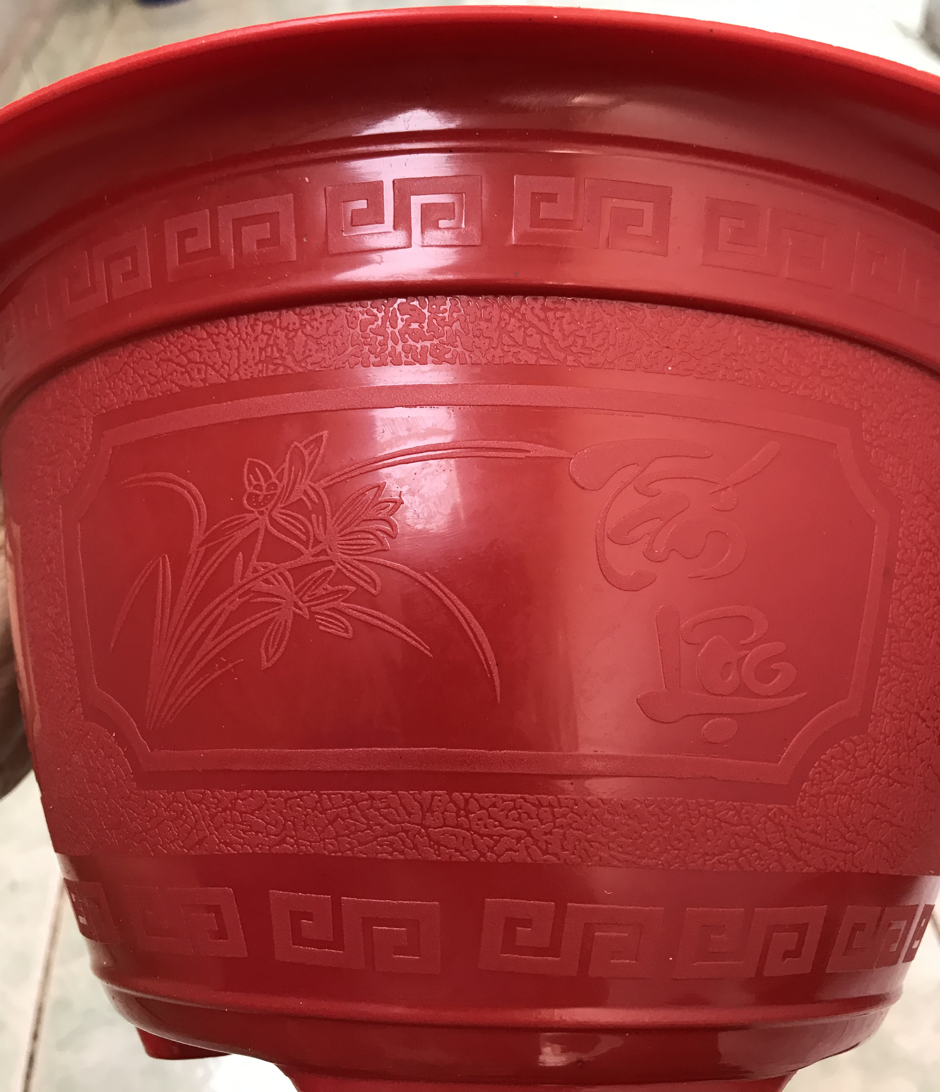 Combo 5 chậu trồng cây Farm House có hoa văn tài lộc - Màu đỏ