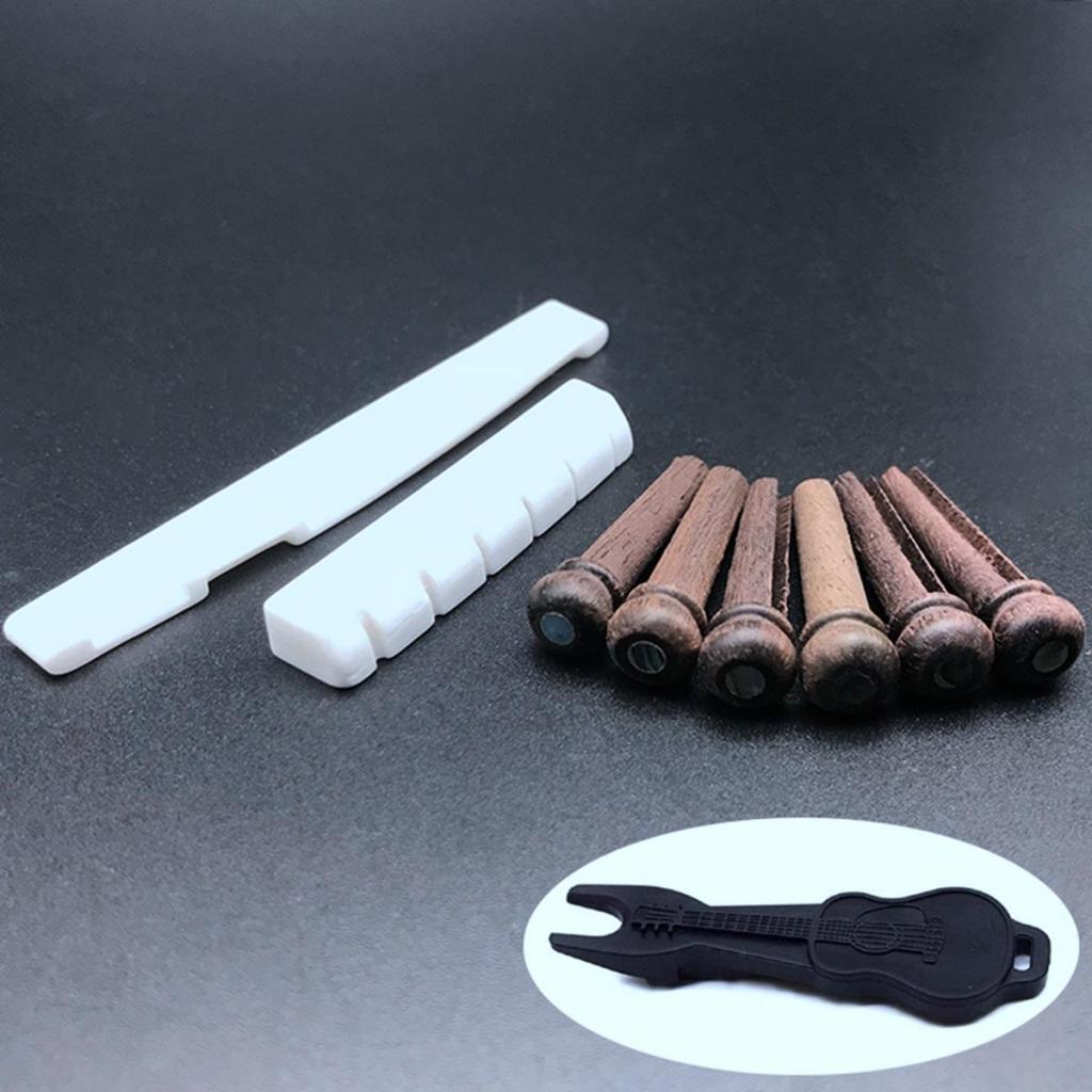 Acoustic Guitar Bone Bridge Saddle and Nut ,Rosewood Bridge Pins Dot
