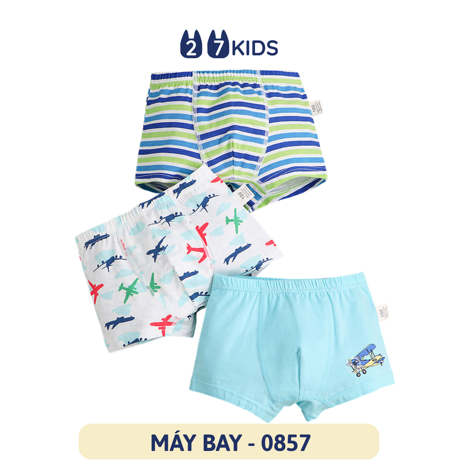 Set 3 quần lót bé trai 27kids Quần chip bé trai vải khử khuẩn công nghệ mới họa tiết dễ thương BSUW1