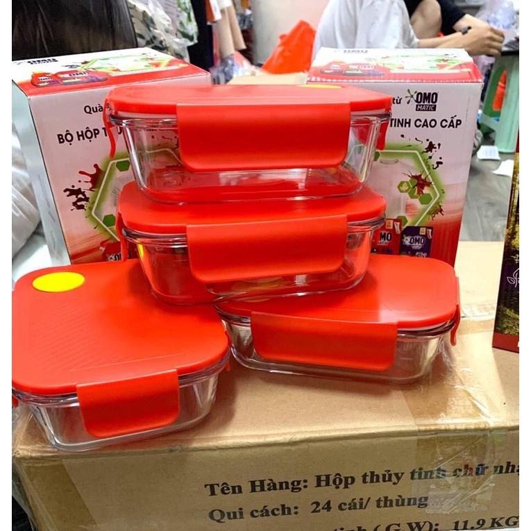 Set 03 hộp thuỷ tinh cao cấp siêu đẹp nắp gài đỏ 640ml