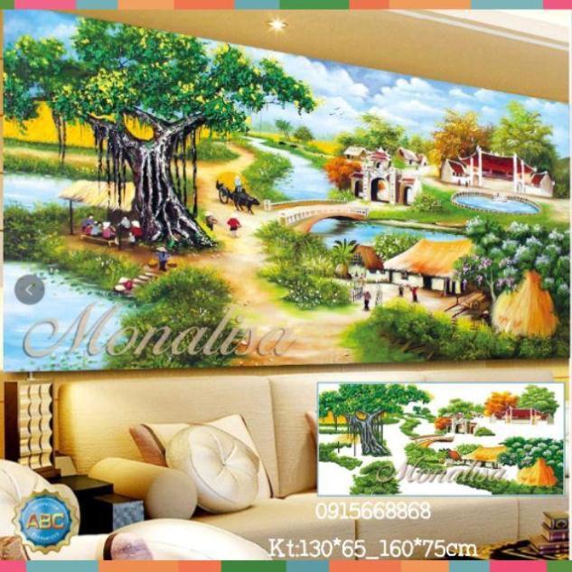 Tranh đính đá Làng quê Việt Nam kt 130*65cm