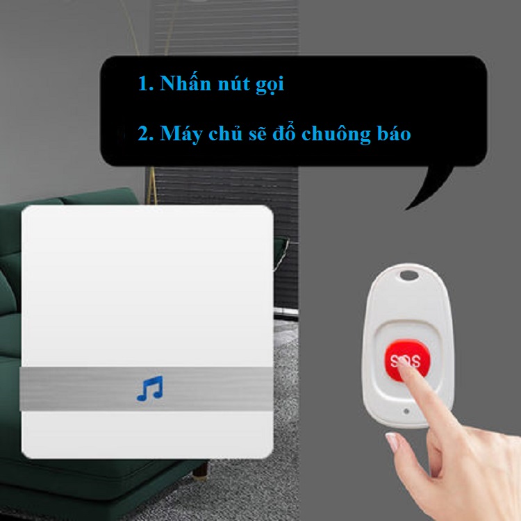 Bộ báo động thông minh 1 chuông+ 1 nút nhấn đa năng dành cho người già, bệnh nhân, phụ nữ mang thai cao cấp Version2 (Tặng đèn pin bóp tay mini-giao màu ngẫu nhiên)