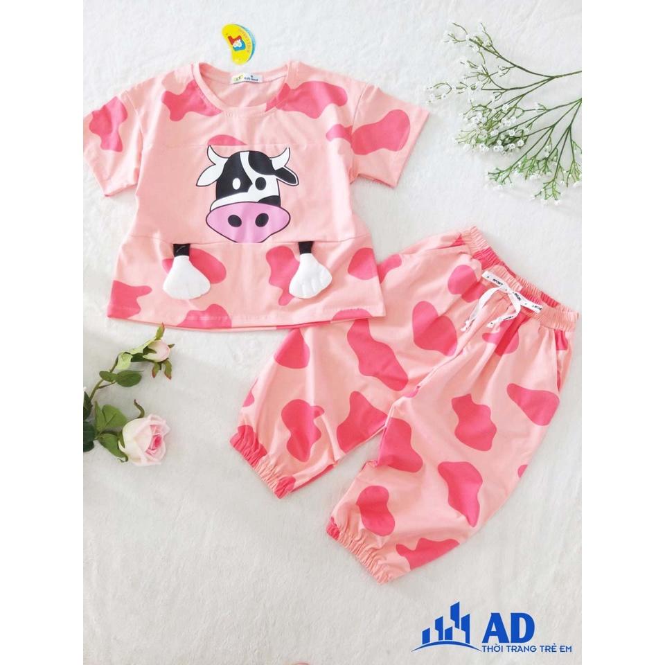 Set đồ Croptop hình chú bò sữa thun 100% cotton hot 2021 cho bé gái cực kỳ dể thương