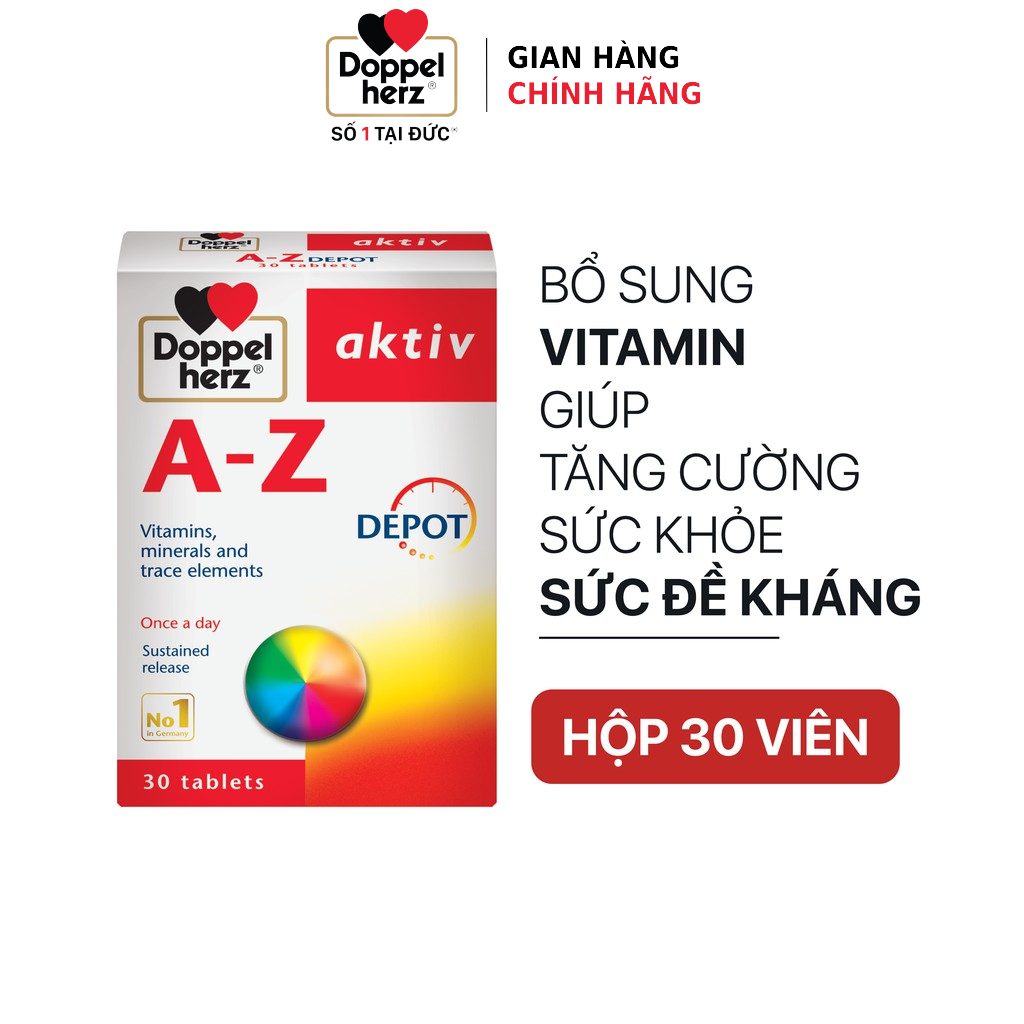 Liệu trình 03 tháng bổ sung vitamin tổng hợp và khoáng chất, tăng cường sức khỏe đề kháng Doppelherz Aktiv A-Z Depot (03 hộp, 30 viên/hộp)
