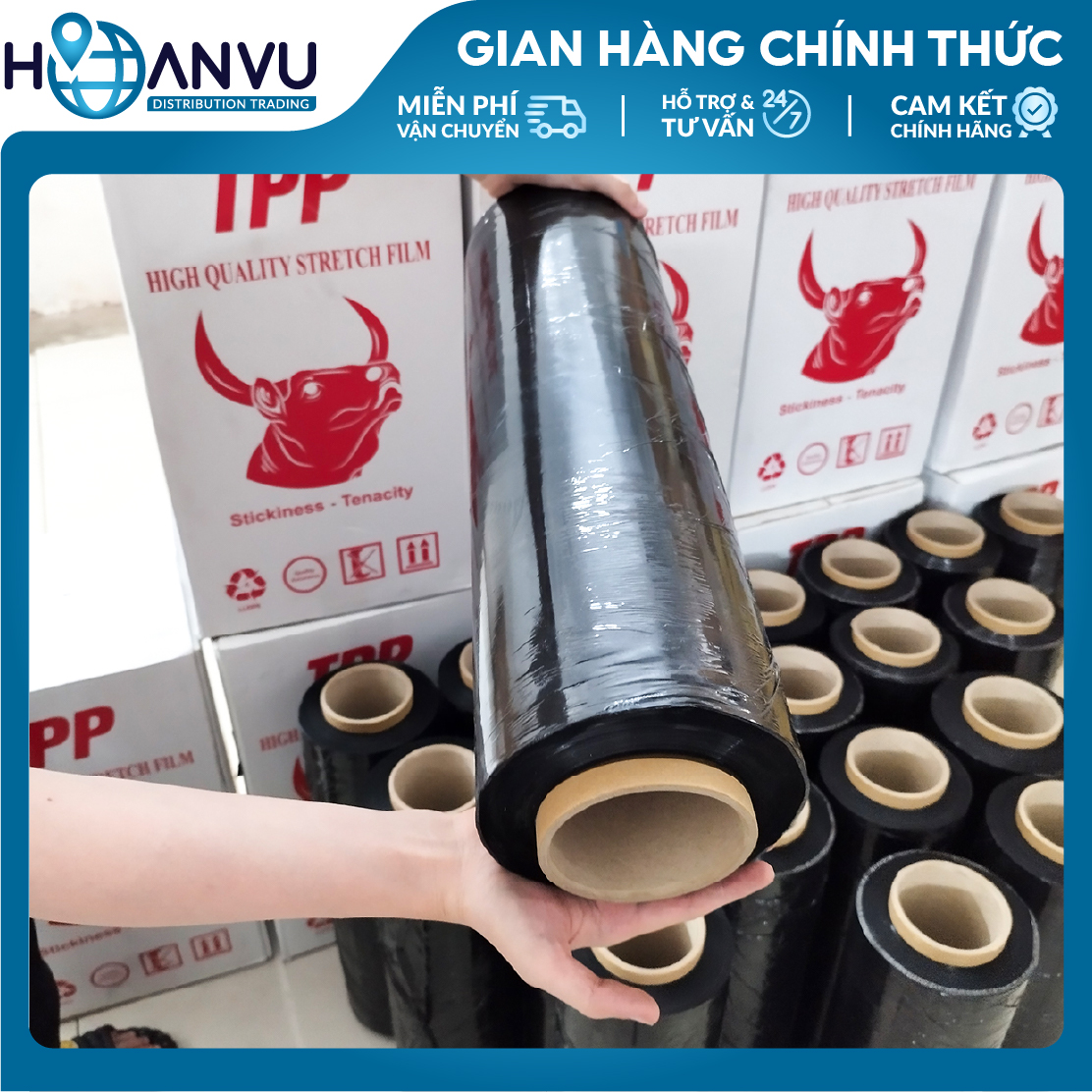 Màng PE Quấn Hàng Pallet TPP, PE Stretch Film, Màng Nhựa Bọc Hàng, Màng Quấn Pallet, Màng Chít, Màng Co, Màng Cuốn Hàng – Màu Đen