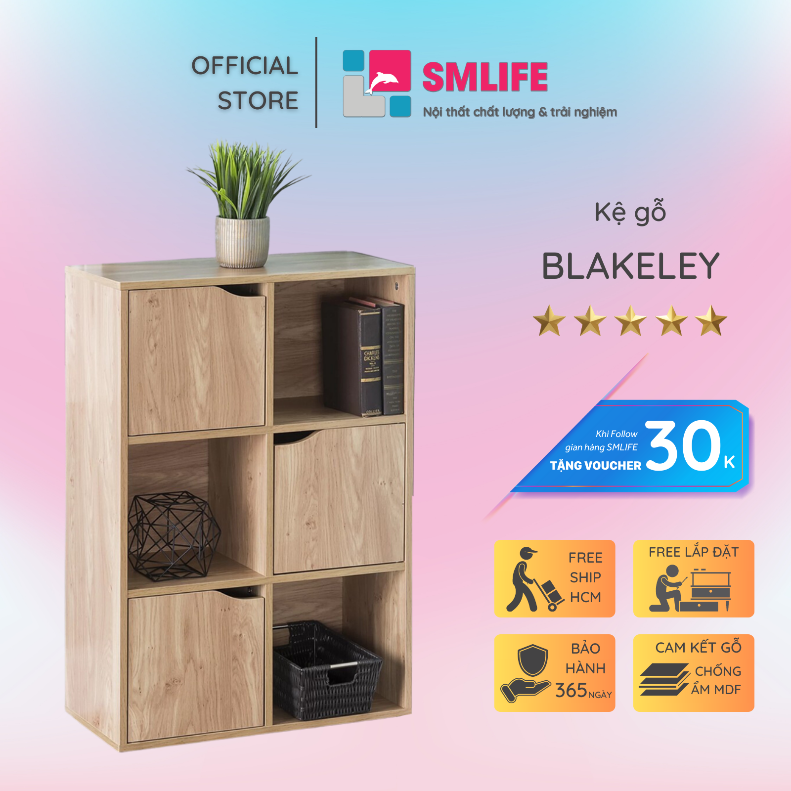 Kệ đựng sách nhỏ gọn cho gia đình SMLIFE Blakeley