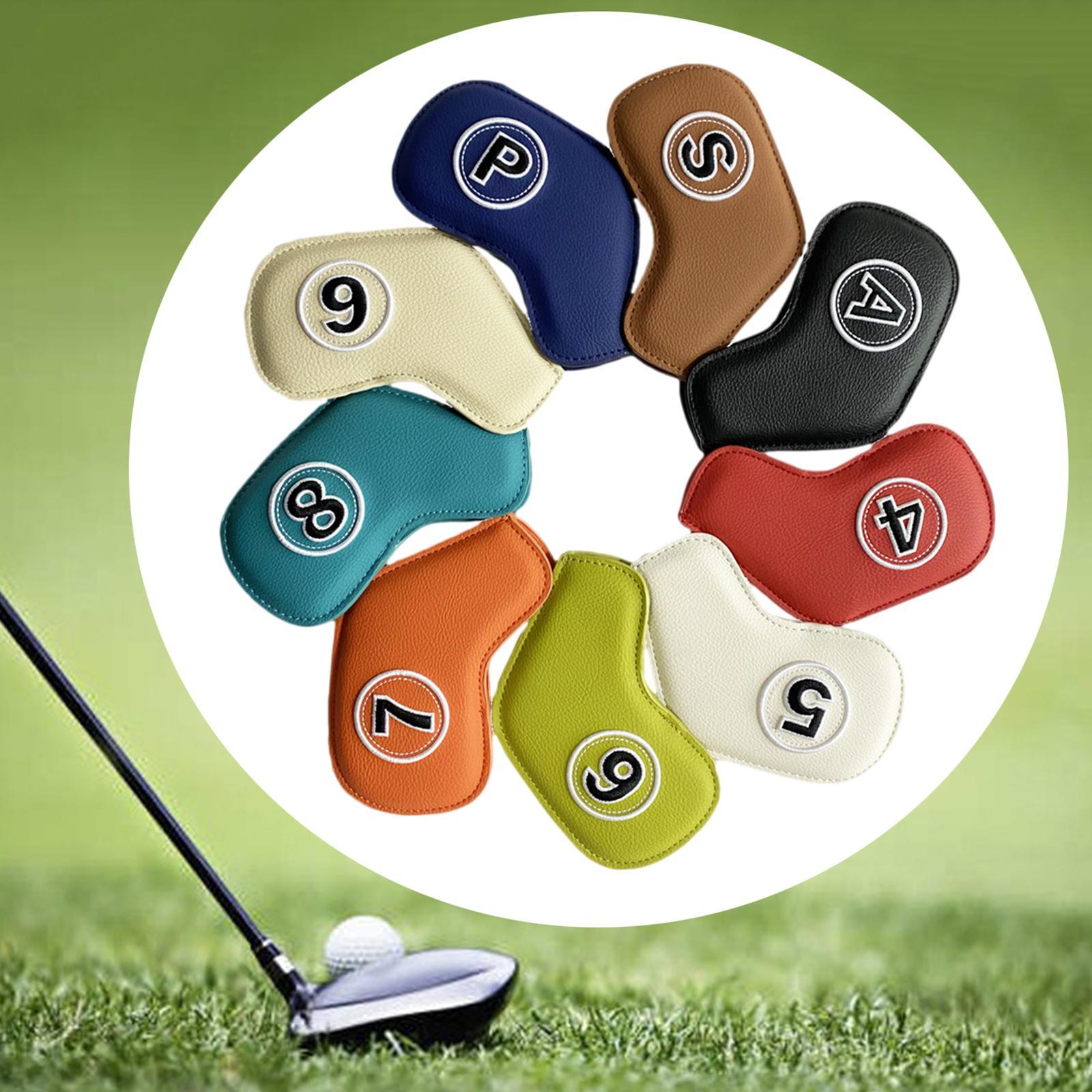 9x PU Leather Golf Iron Headcover Waterproof Embroidery Number Protective Sleeve Fits All Brands