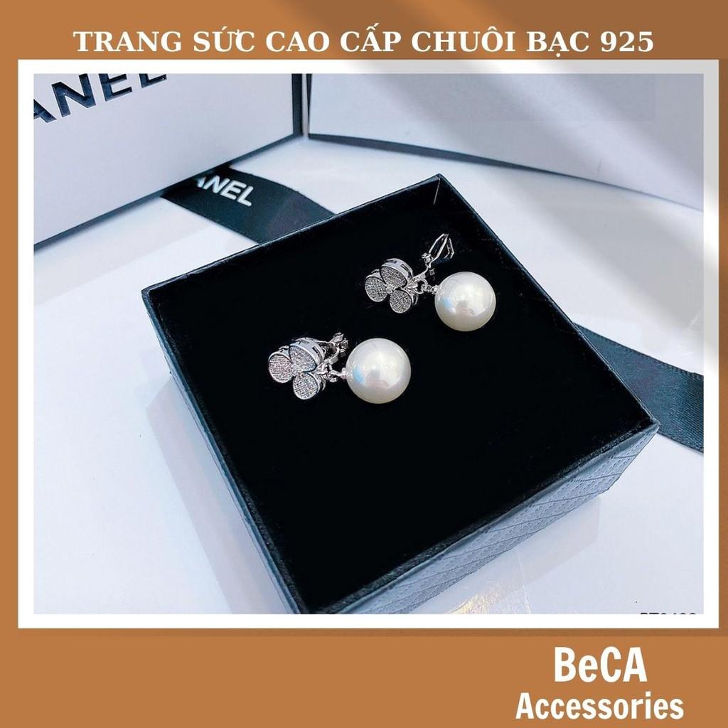 Khuyên tai bạc nữFREE SHIPBông tai kẹp ngọc - Hoa tai nữ chuôi bạc 925