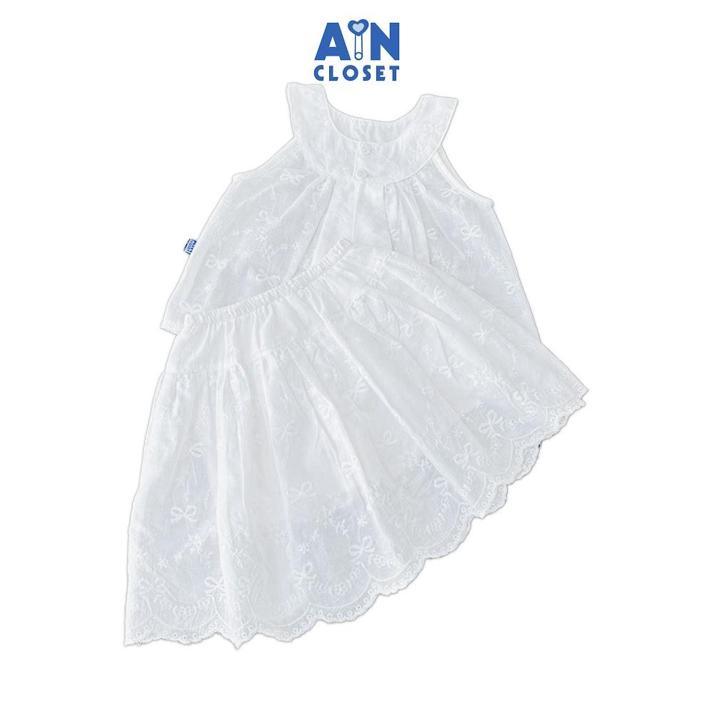 Set Áo Váy bé gái họa tiết Nơ Trắng Cotton thêu - AICDBGKBIVQJ - AIN Closet