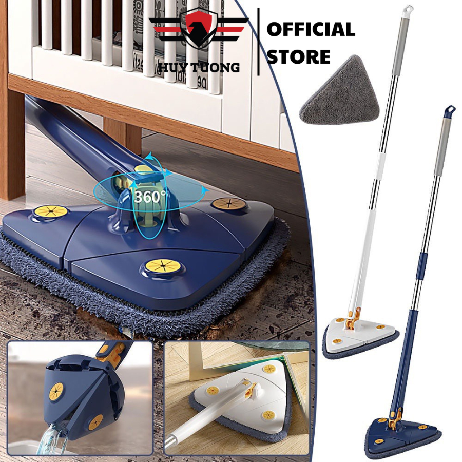 Cây lau nhà tam giác tự xoay 360 độ chổi đa năng cán dài tiện dụng tự vắt thông minh lau trần nhà, ô tô - Huy Tưởng