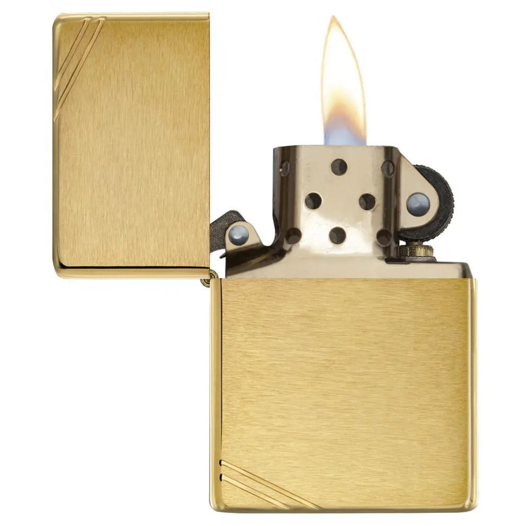 Zippo - Vintage With Slashes Brushed Brass Chính Hãng 240 - Bật Lửa Vỏ Đồng Thau Thiết Kế Chặt Góc Cổ Điển