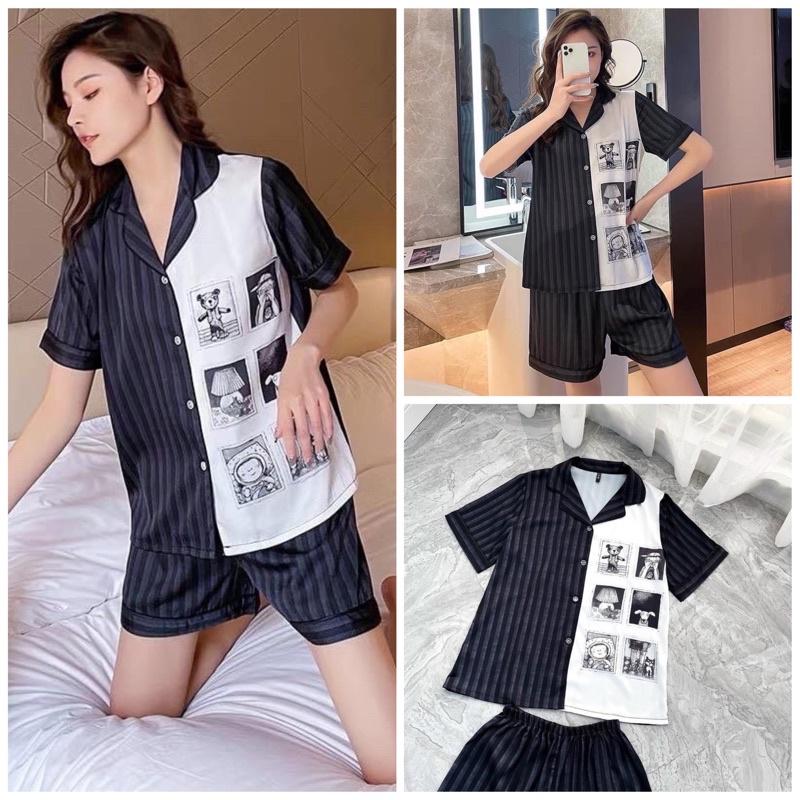 BỘ PYJAMA LỤA ĐÙI HOA CAO CẤP QC