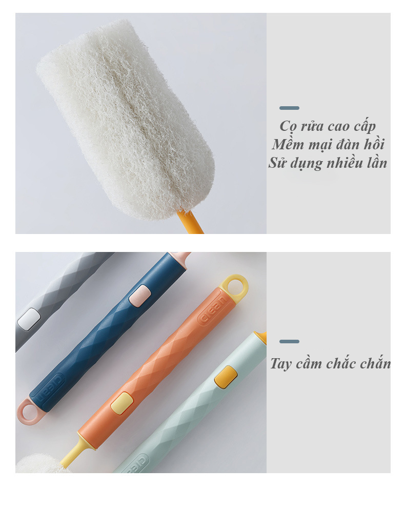 Cọ Rửa Ly Cốc Chén, Rửa Bình Nước, Cọ Rửa Bình Sữa Cho Bé, Cán Cầm Dài