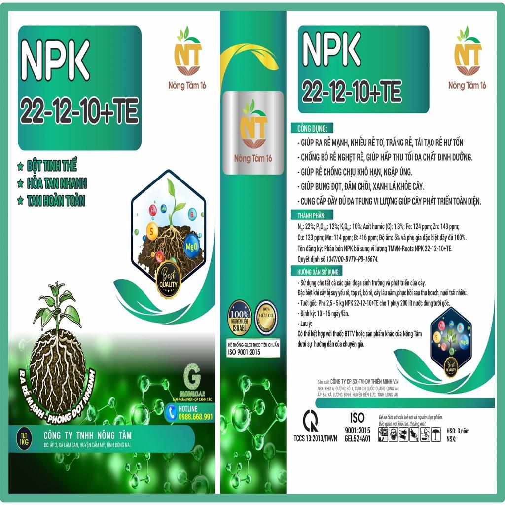 Phân bón NPK 22-12-10+TE bổ sung vi lượng, kích rễ mạnh chuyên cho cây ăn quả, gói 5kg