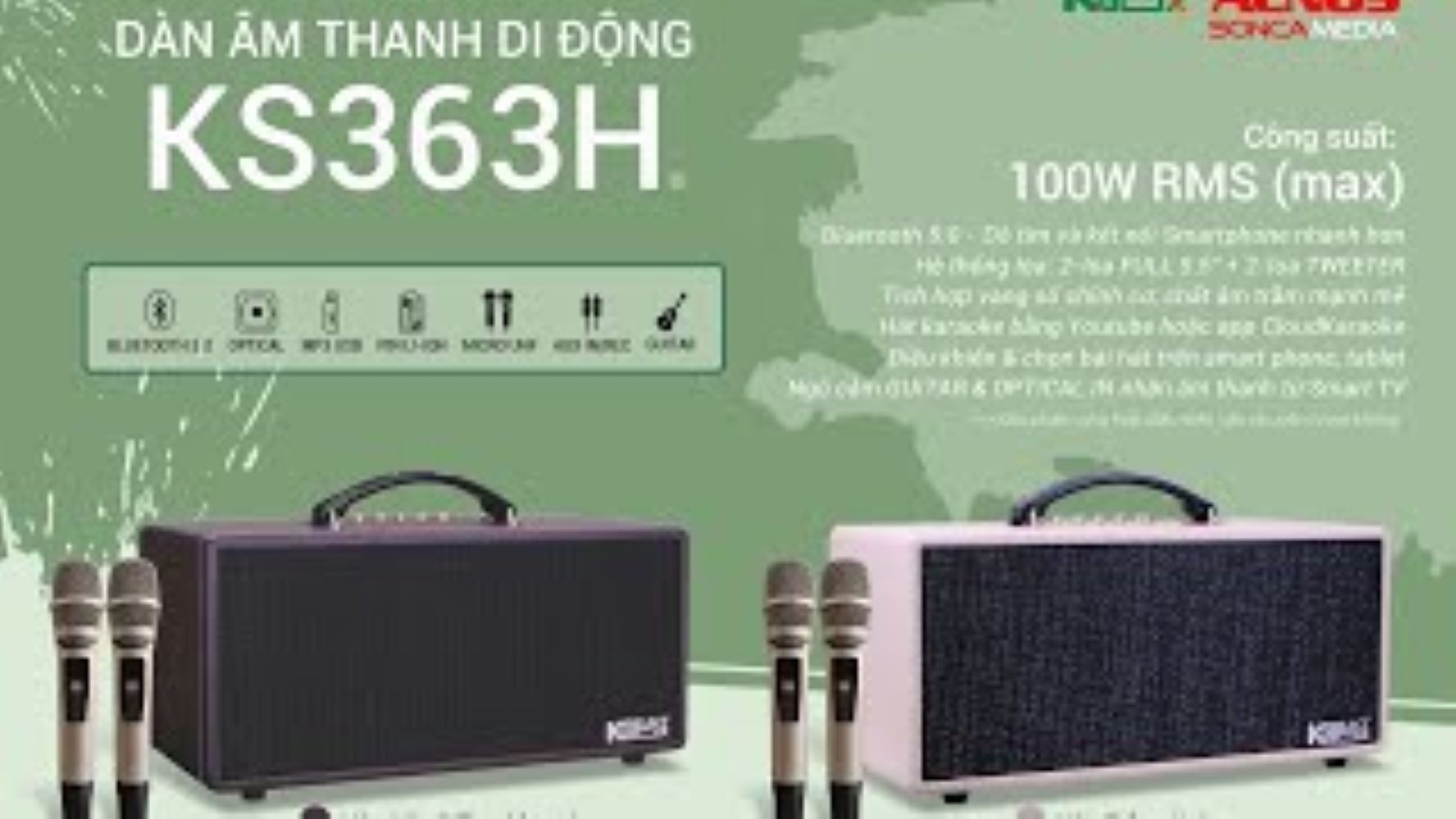 Loa Acnos KS363H - Loa Xách Tay Karaoke Công Suất lớn