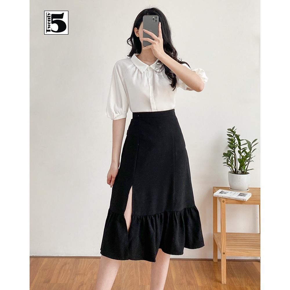 Áo sơ mi nữ công sở tay bồng cổ đức nhún chân Twentyfive T150