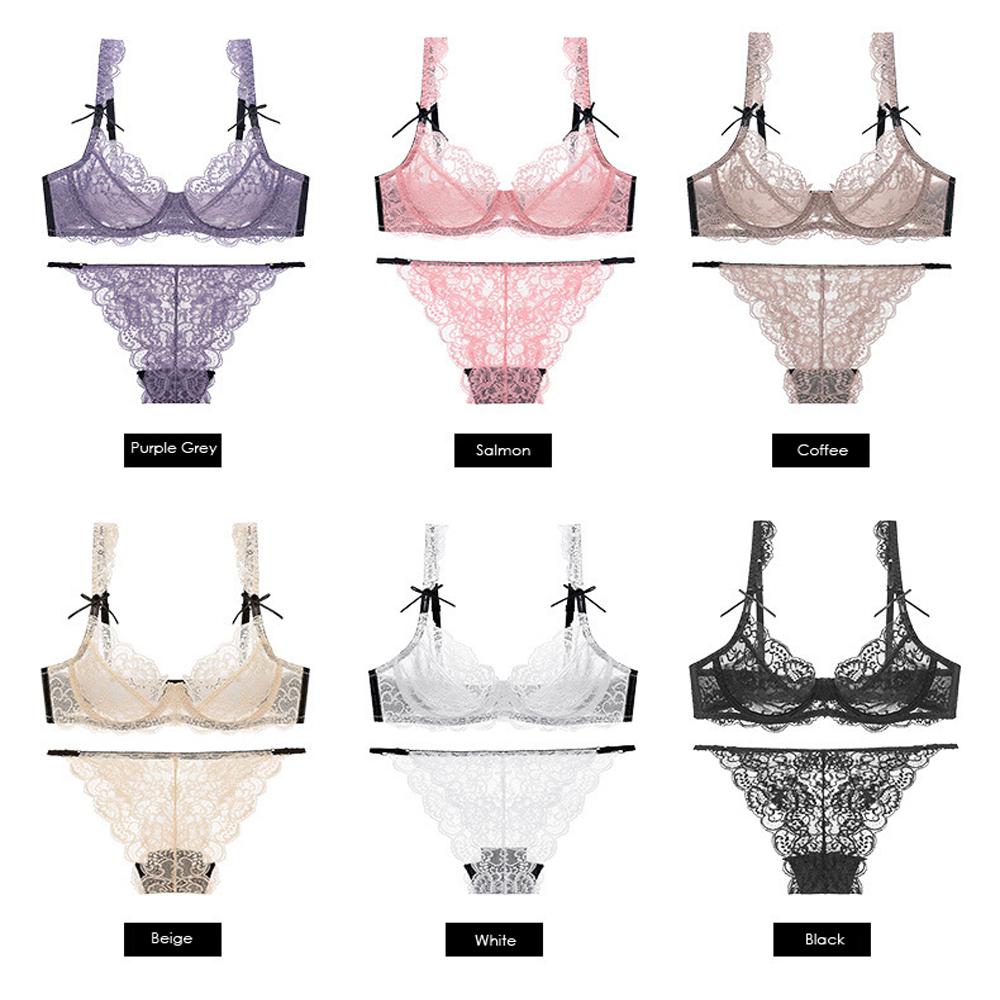 2020 Mới Bán Bộ Đồ Lót Ren Gợi Cảm Nữ Ren Áo Ngực Và Quần Lót Siêu Mỏng Sọc Push Up Size Lớn Trong Suốt quần Lót 85E 95D