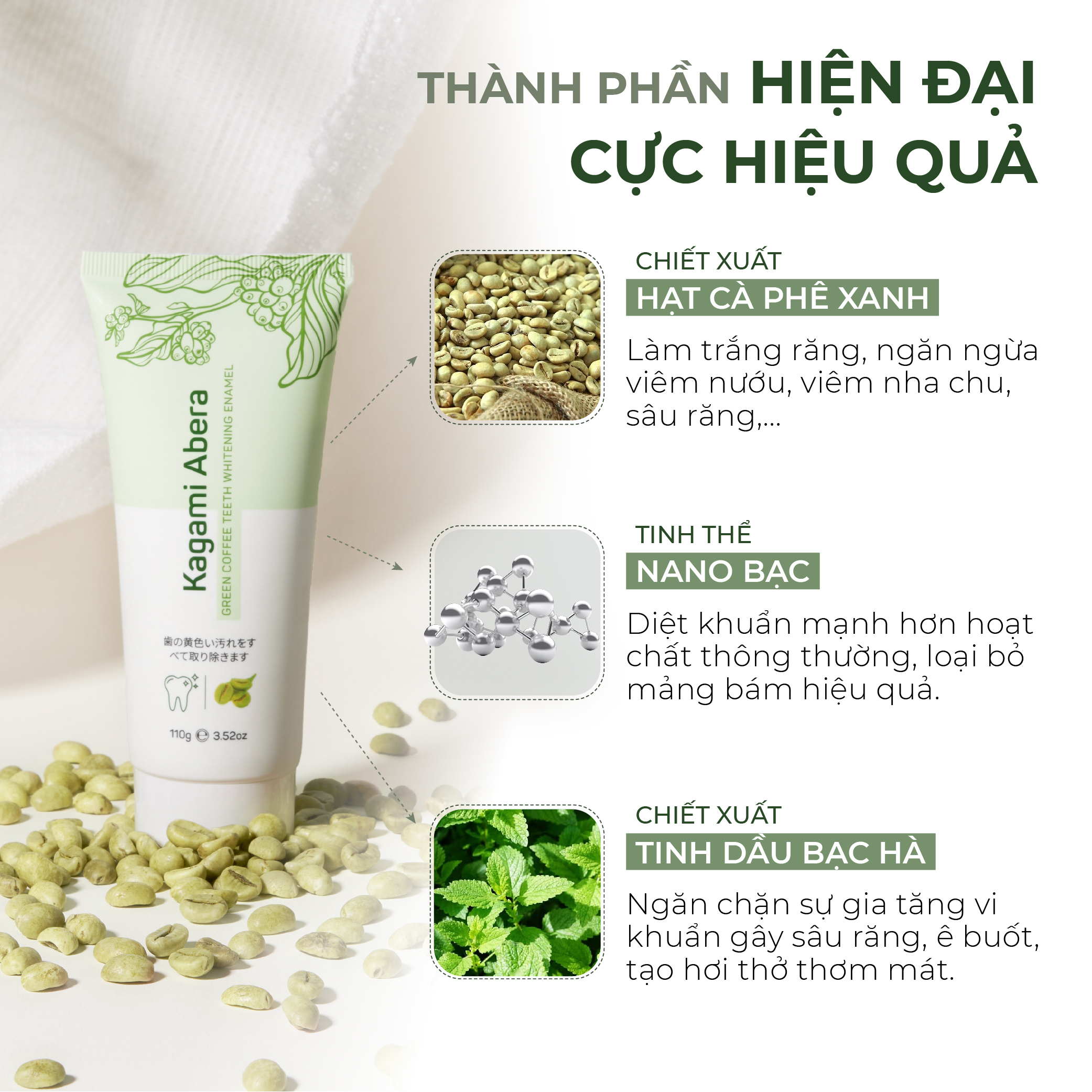 Men Trắng Răng Kagami Abera Khắc Phục Mọi Vết Ố Vàng Trên Răng Và Giúp Răng Trắng Sáng Tự Tin