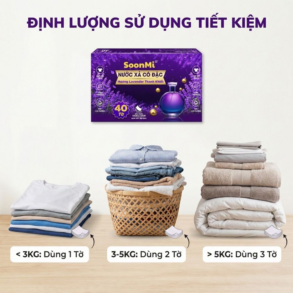 Nước xả cô đặc - Giấy Thơm Quần Áo SoonMi Hương Lavender - Nước Xả Cô Đặc Cho Máy Sấy (Hộp 40 Tờ) - hàng chính hãng