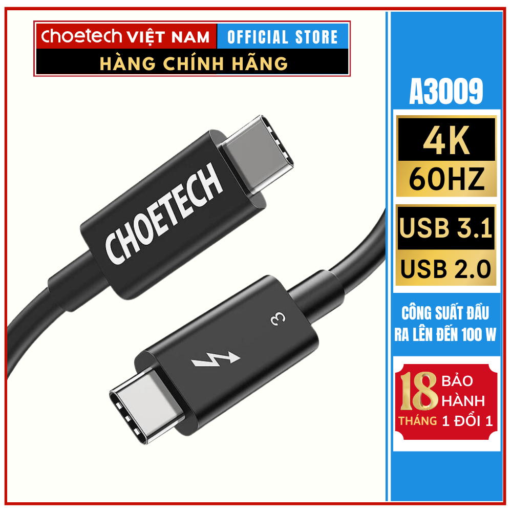 Cáp USB Type C Thunderbolt 3 Hỗ Trợ Sạc PD 100W A3009