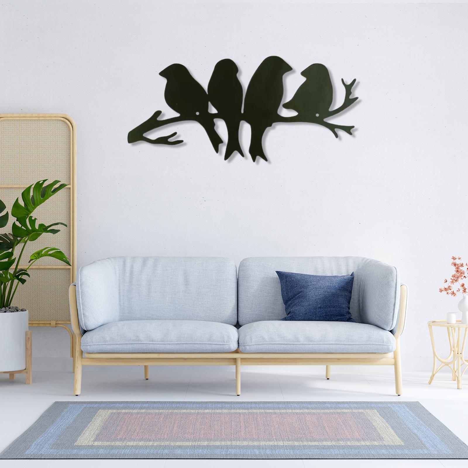Birds on The Branch Metal Wall Art, Hanging Crafts Ornaments Bird Sculpture Animal Figurine for Festivals Wedding Birthday Dining Room