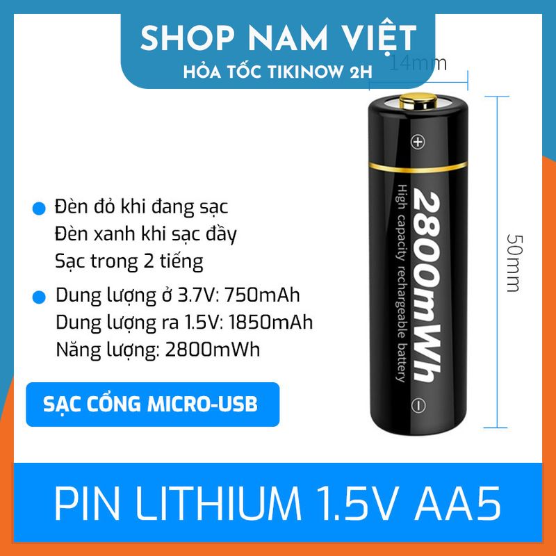  Pin AA Lithium-ion 1.5V Cho Karaoke, Đèn Pin - Pin Sạc Nhanh Cổng USB