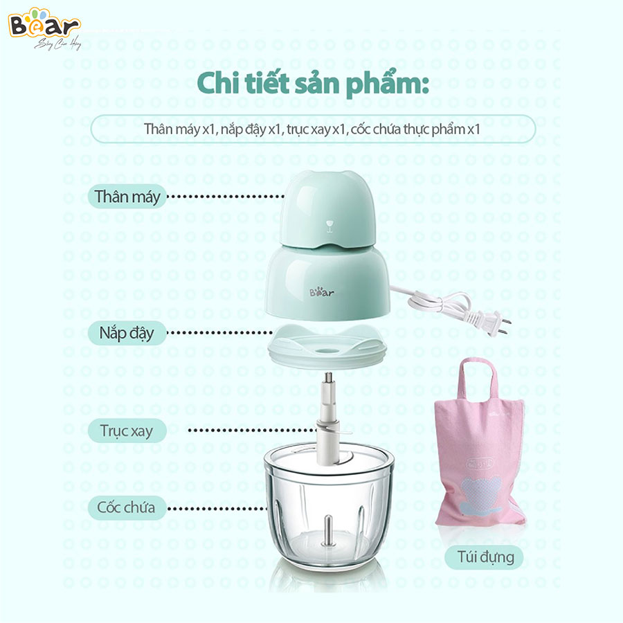 Máy xay thực phẩm mini hiệu Bear, model: QSJ-B01P1/CH-4H01T - Hàng chính hãng
