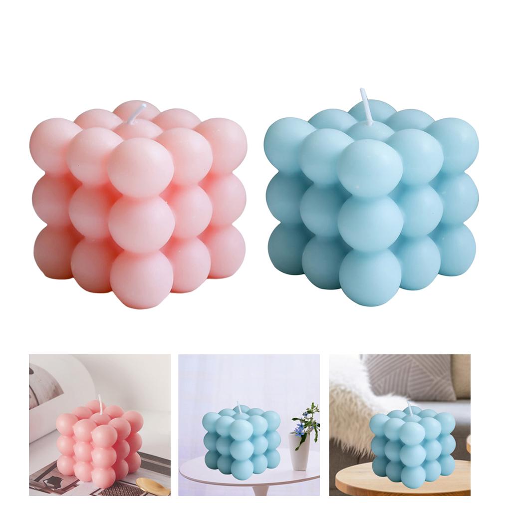 2x INS Small Soy Wax Cube Candle Bedroom Decoration Pink + Blue Dessert Candle