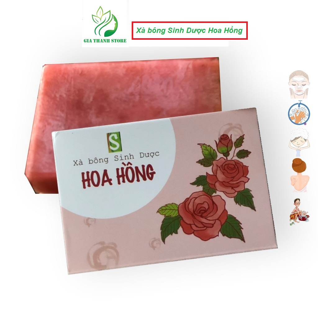Xà bông thiên nhiên Sinh Dược Hoa Hồng Rose Handmade Soap 100gram làm sạch sâu,ngừa mụn, dưỡng da, sáng da, se khít lỗ chân lông