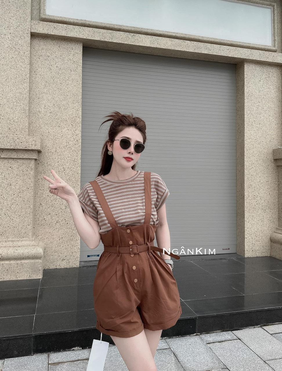 SET ĐI CHƠI, SET 2 MÓN ÁO THUN SỌC PHỐI YẾM KẺ KÈM ĐAI CỰC HOT