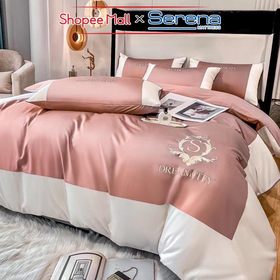 Ga Giường 5 Món Lụa Dream City SERENA Chính Hãng Set Chăn Ra Grap Drap Kèm Gối Đệm Nệm Trần Bông Trải Phủ Giường Cao Cấp