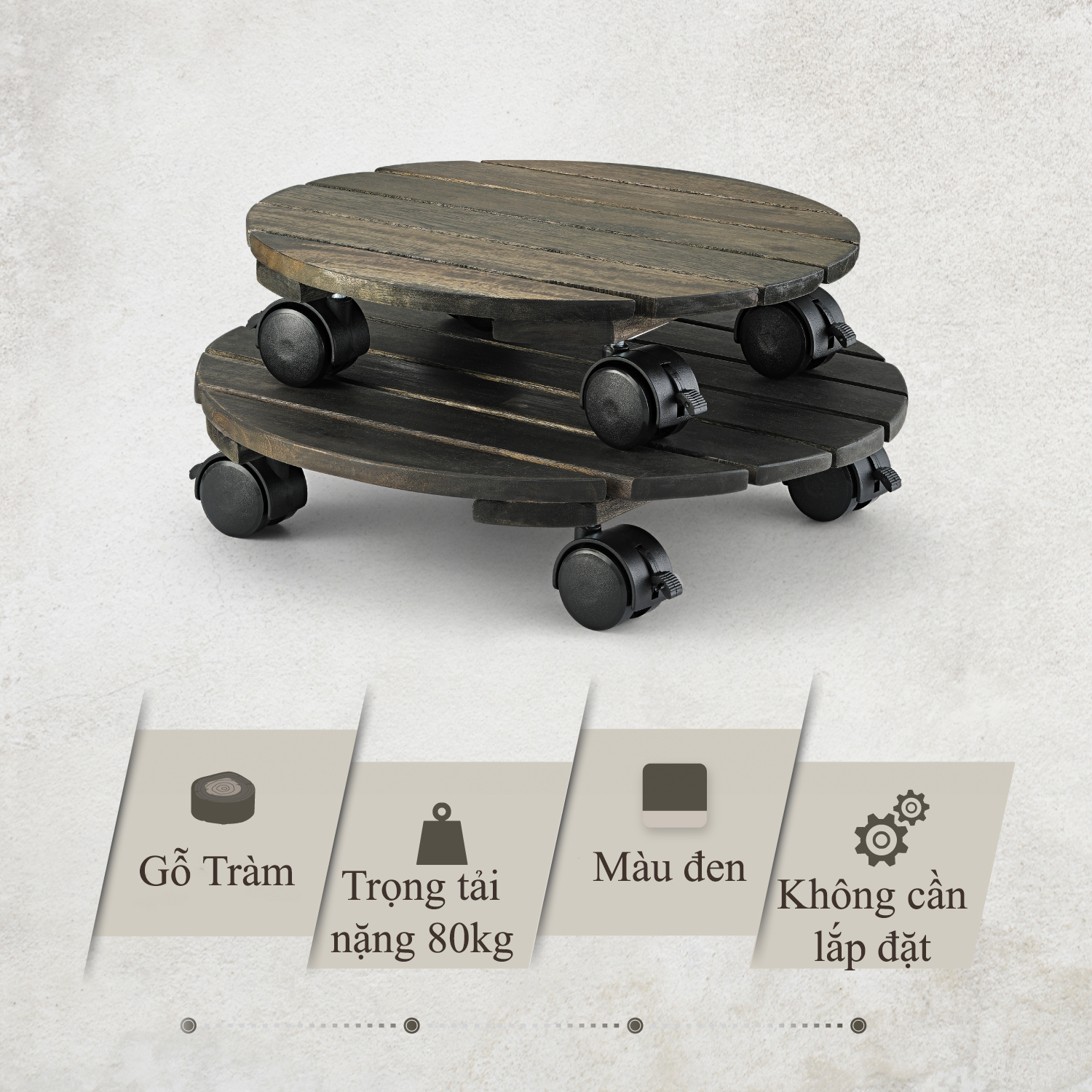 Đế Tròn Nâng Chậu Cây Chậu Hoa Di Động Có Bánh Xe Có Khóa Màu Đen Đường Kính 35 cm