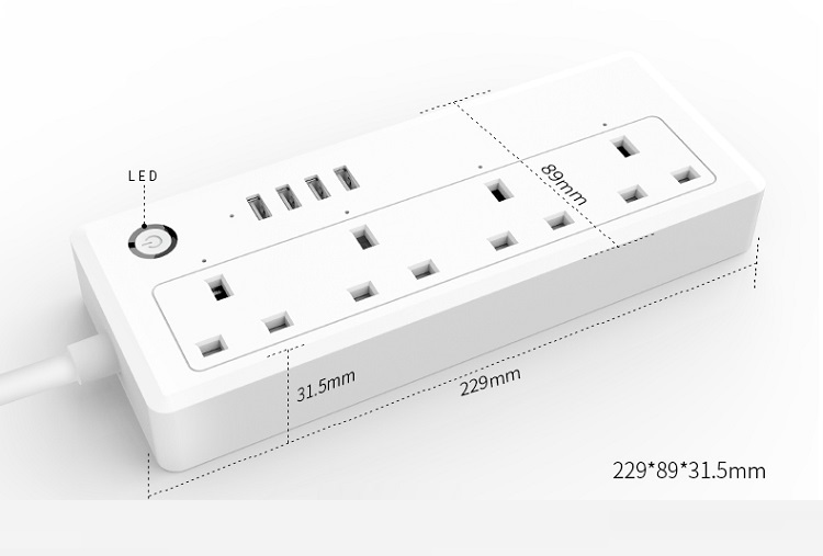 Ổ cắm thông minh kết nối wifi và 4 cổng độc lập, hẹn giờ bật/ tắt ĐKTX qua điện thoại (Tặng 3 nút kẹp cao su giữ dây điện- Màu ngẫu nhiên)