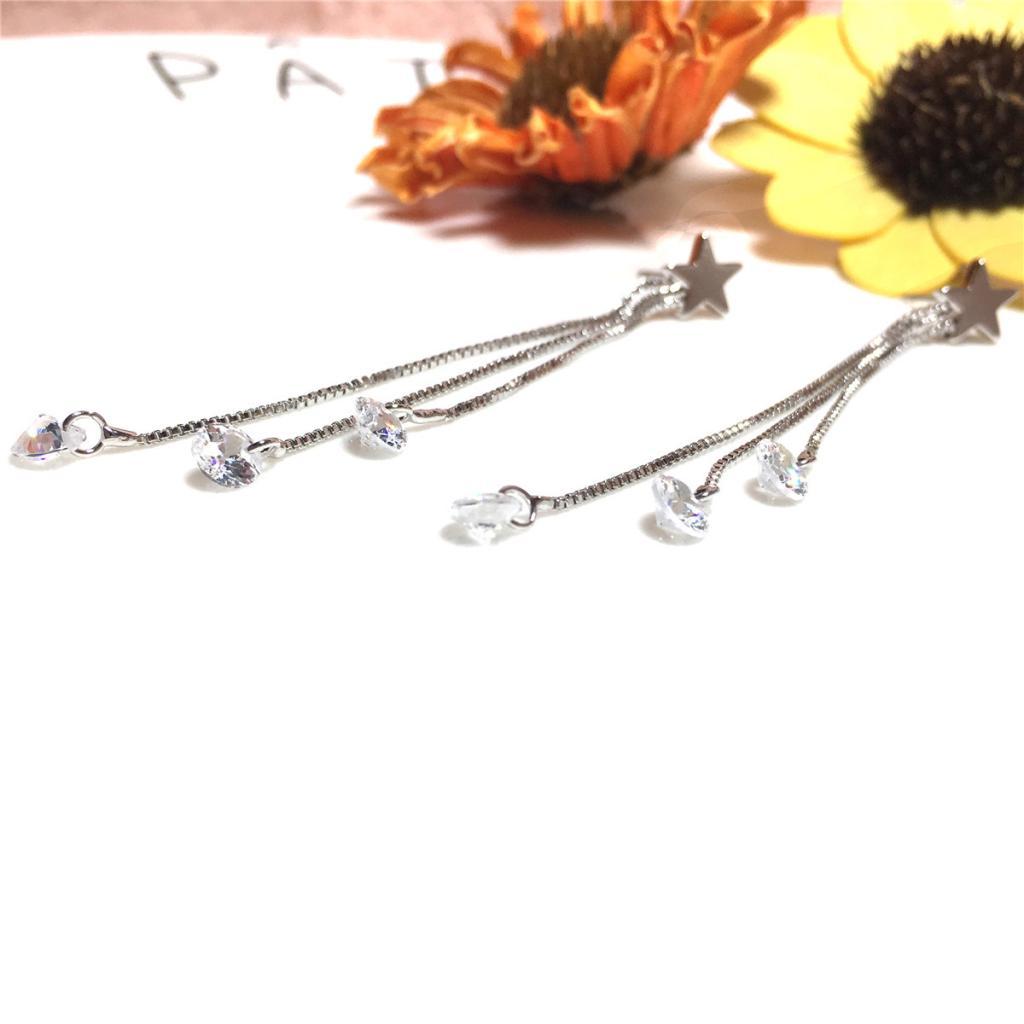 Silver Crystal Earrings Tassel Earrings Wedding Party Star Earrings Studs