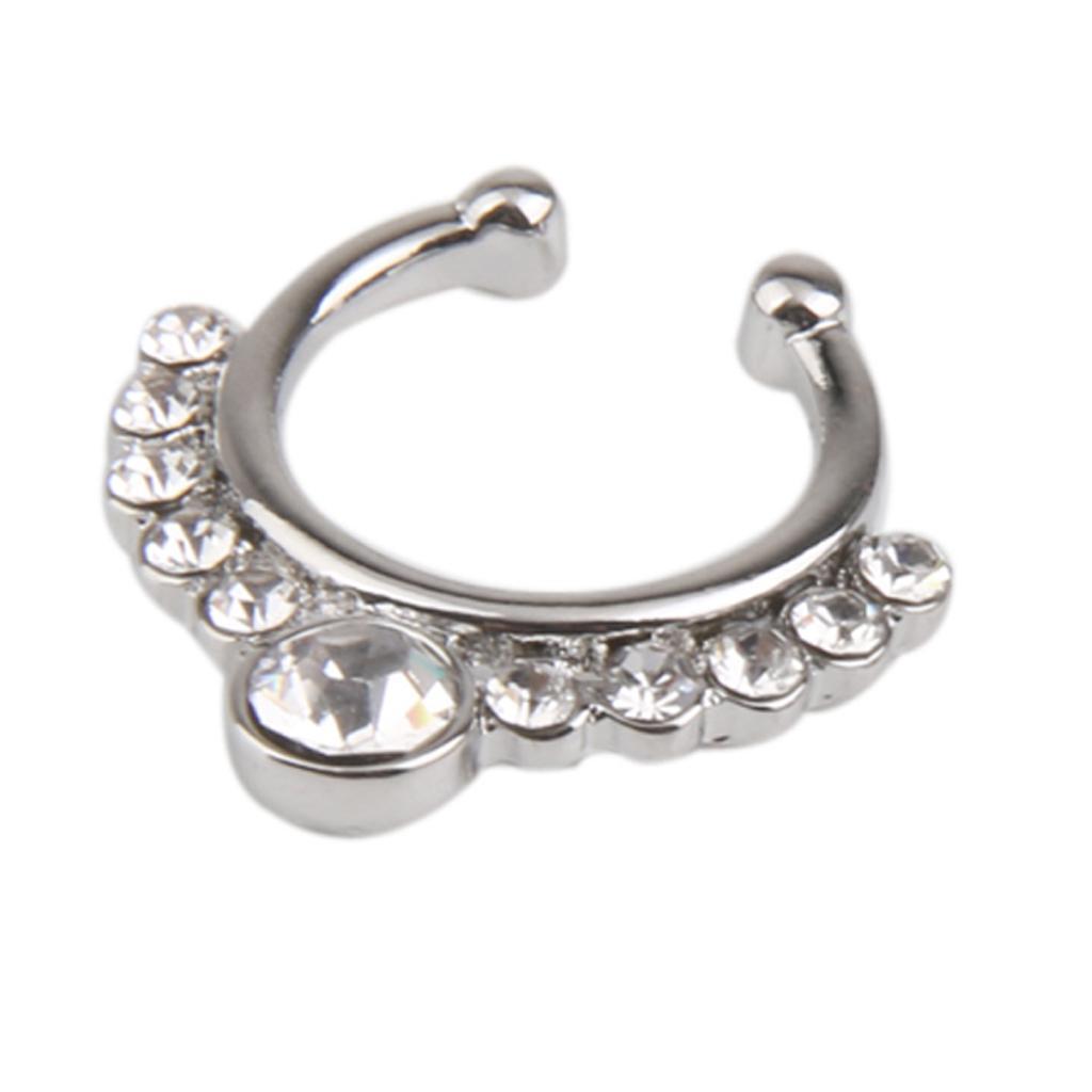 Crystal Rhinestone Fake Septum Clicker Non Piercing Hanger Clip On Nose Ring