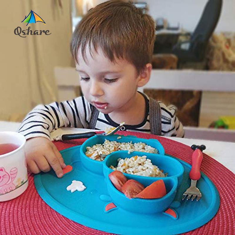 Qshare Bé Ốp Dẻo Silicon Bộ Đồ Ăn Trẻ Em Thực Phẩm Ăn Đựng Placemat Trẻ Sơ Sinh Món Tô