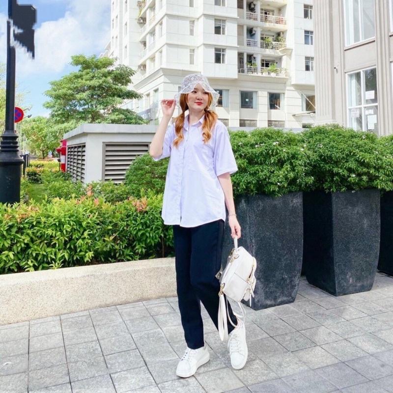 Áo Sơ Mi Nữ Form Rộng Tay Lỡ Kiểu Dáng Basic Dáng Suông Style Đi Học Hàng Loại 1