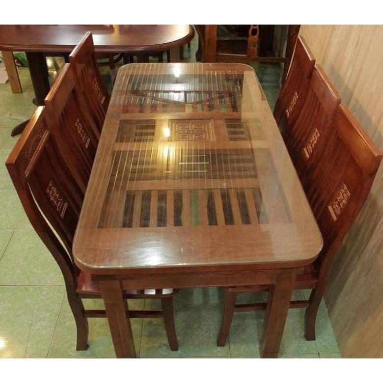 Bộ bàn ghế ăn 6 ghế bàn 2 tầng gỗ sồi nga