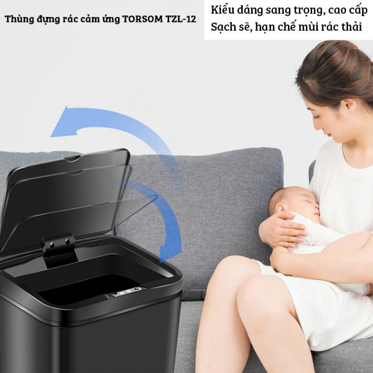 Thùng đựng rác cảm biến tự đóng mở TORSOM TZL-12 sang trọng sạch sẽ tiện dụng gia dụng ALOMA