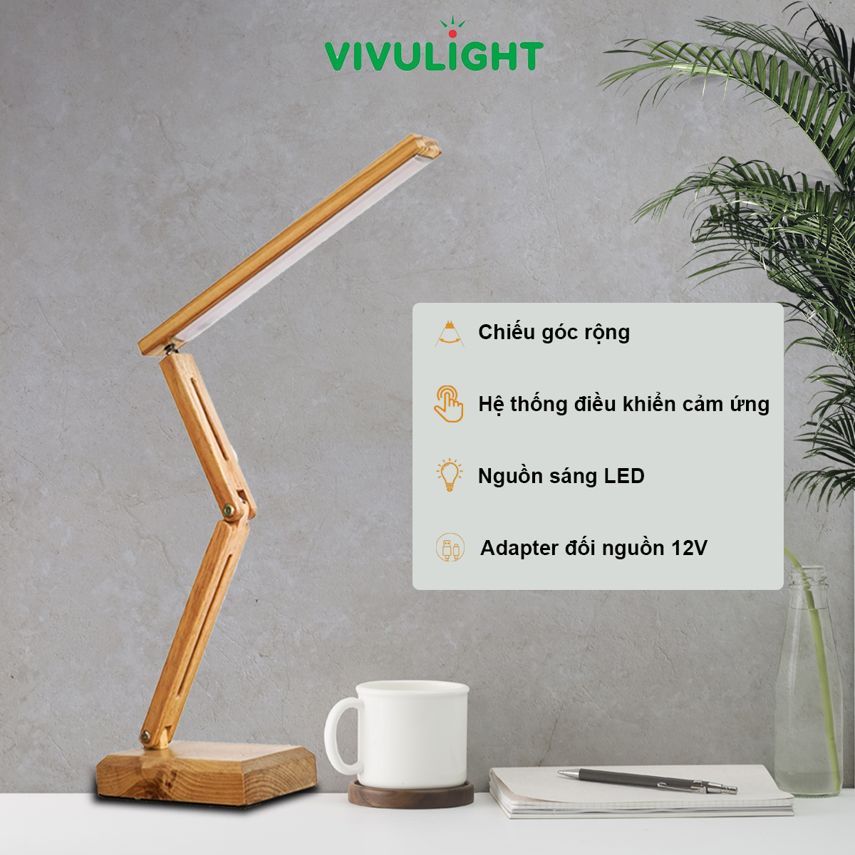 Đèn học để bàn VIVULIGHT Tree bóng led cảm biến ánh sáng chống cận bảo vệ mắt