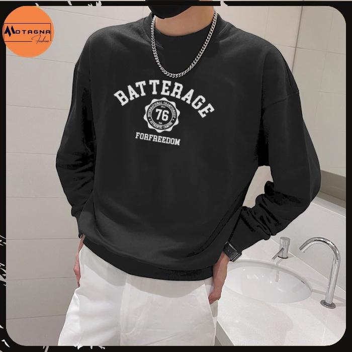 Áo sweater nam mịn đẹp, Áo nỉ tay dài chất đẹp hiện đại in ngực Battergare mã NZ695
