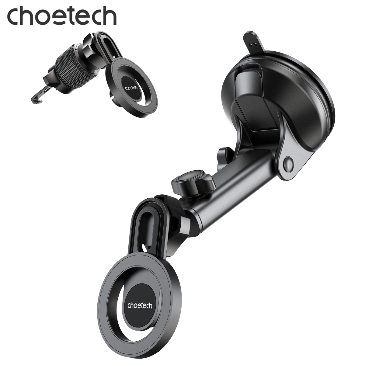 Bộ giá đỡ điện thoại hít nam châm 2in 1 Choetech H1005 dán taplo hoặc kẹp khe gió xoay 360 độ - Hàng chính hãng