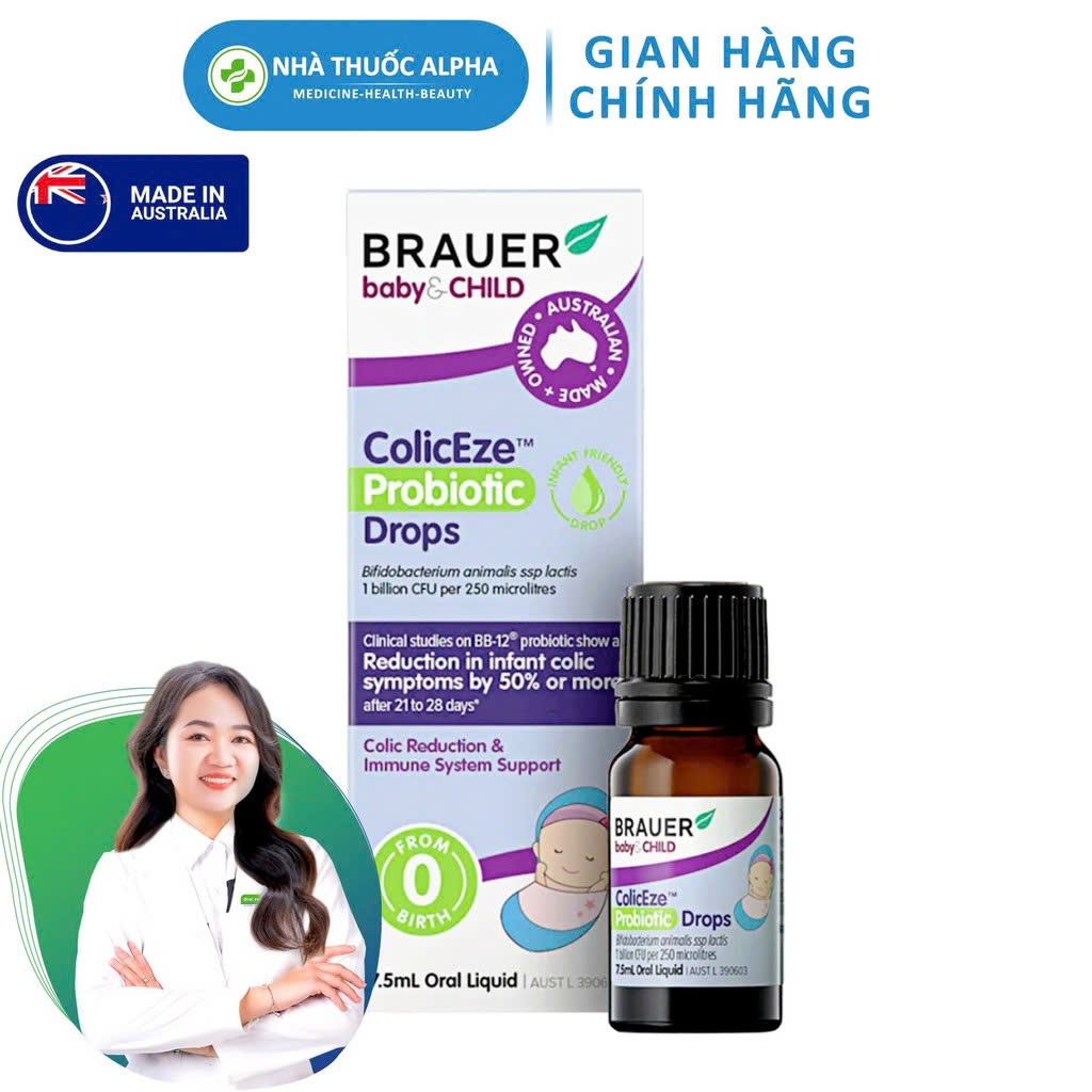 Men vi sinh dạng lỏng Brauer Baby & Child ColicEze Probiotic Drops Hỗ trợ giảm đau bụng 7,5ml