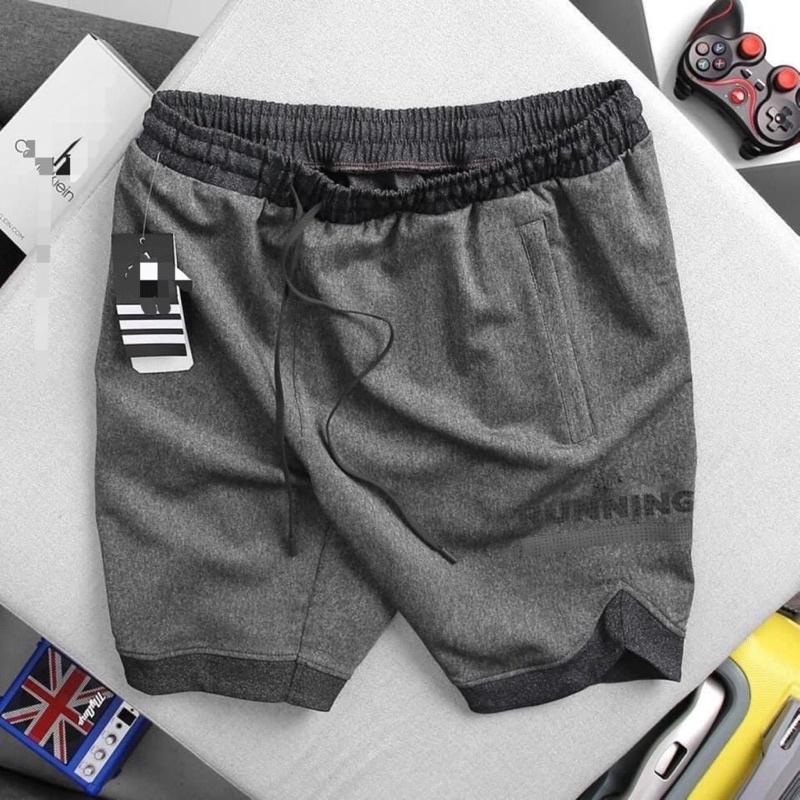 Quần short thun chữ running viền chân màu xám big size nam