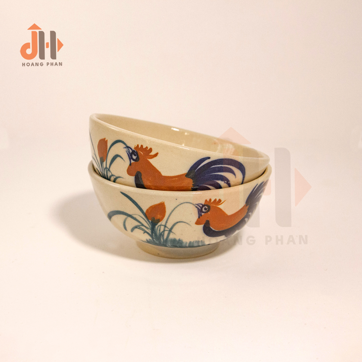 [Bữa cơm Thuần Việt] Bộ 2 bát gốm dùng món khô họa tiết gà trống Nam Bộ