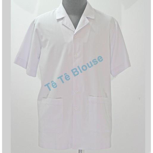 Bộ Quần Áo Blouse CỘC TAY, Dáng Dài Ngang Mông NAM NỮ Cho Điều Dưỡng, Y tá ,Dược Sĩ, Vải Lon Nhật Và Thô Cotton