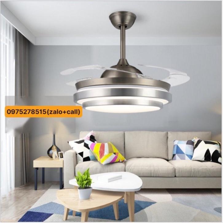 Quạt Trần Cánh Cụp Cánh Xòe DC Lõi Đồng, Có 3 cơ chế đèn LED chiếu sáng Và 3 vận tốc Gió Có REMOTE