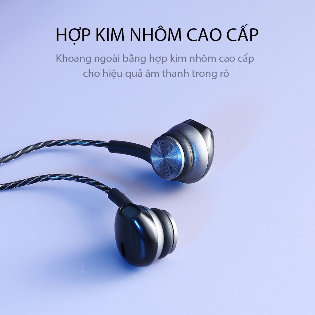 Tai Nghe Có Dây Nhét Tai VIVAN Q12 3.5mm Âm Thanh HD Bọc Dù Siêu Bền Tích Hợp Micro Đàm Thoại - HÀNG CHÍNH HÃNG